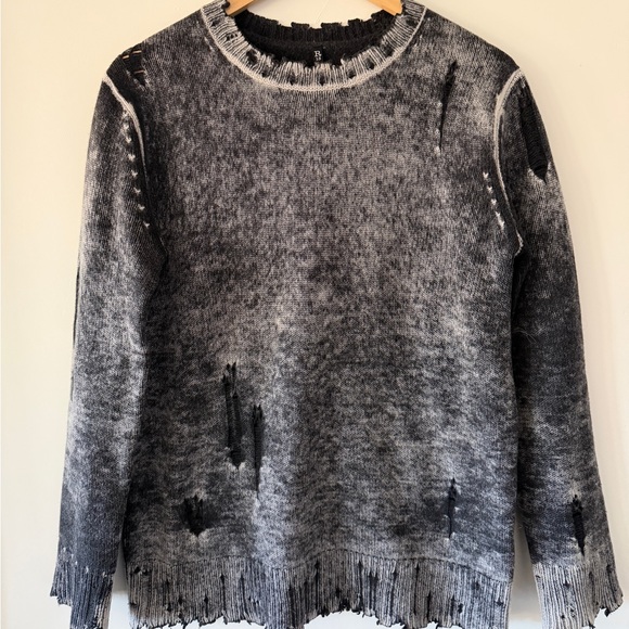 R13 100% Cashmere Distressed Black and Gray Sweater